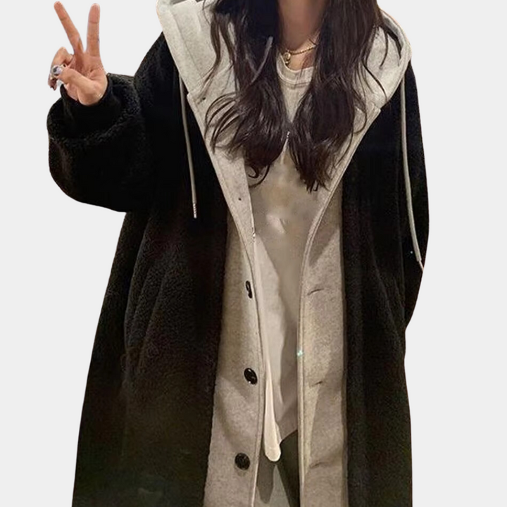 Casual Long Women's Coat with Hood - Isla