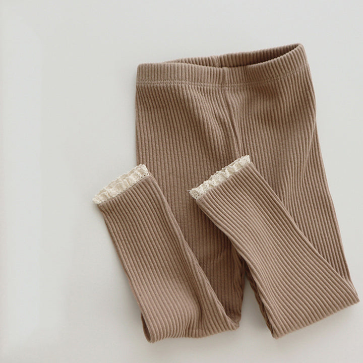 Ribbed Baby Leggings with Lace for Girls