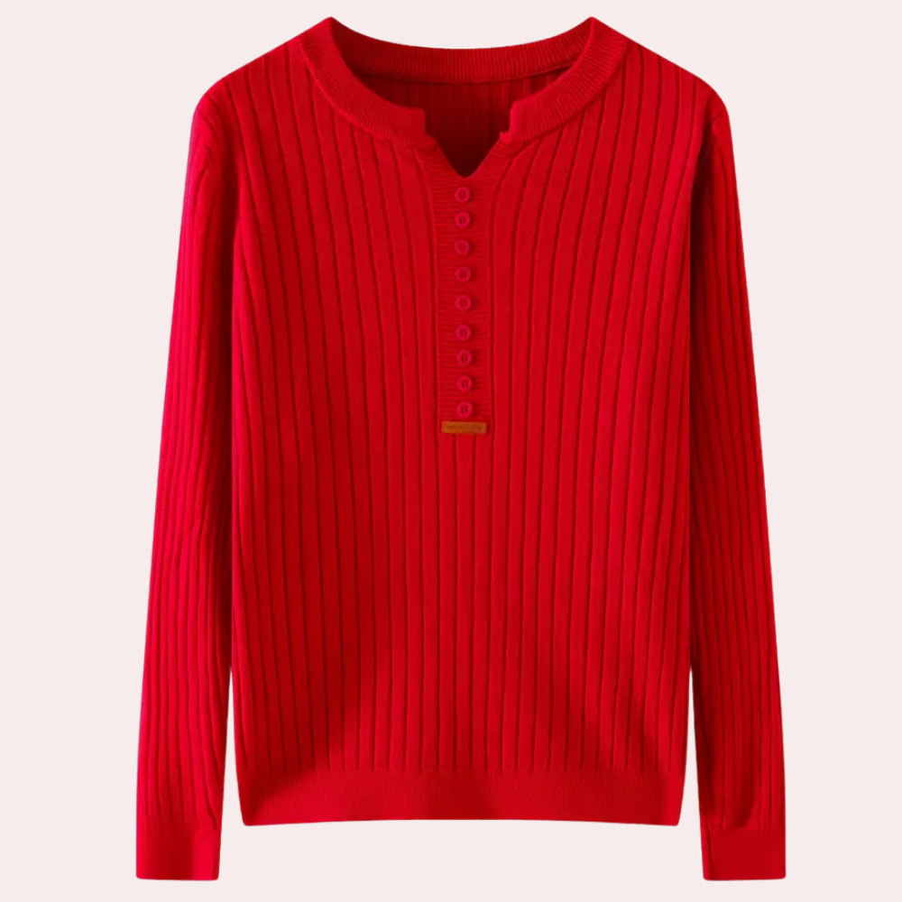 Sweter z dekoltem w serek z detalami na guziki dla kobiet - Marit