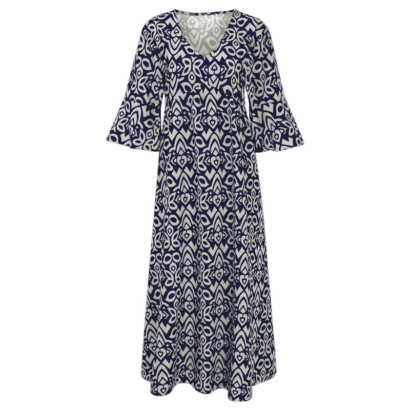 Long Floral Dress with V-Neck – Liora