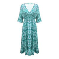 Long Floral Dress with V-Neck – Liora