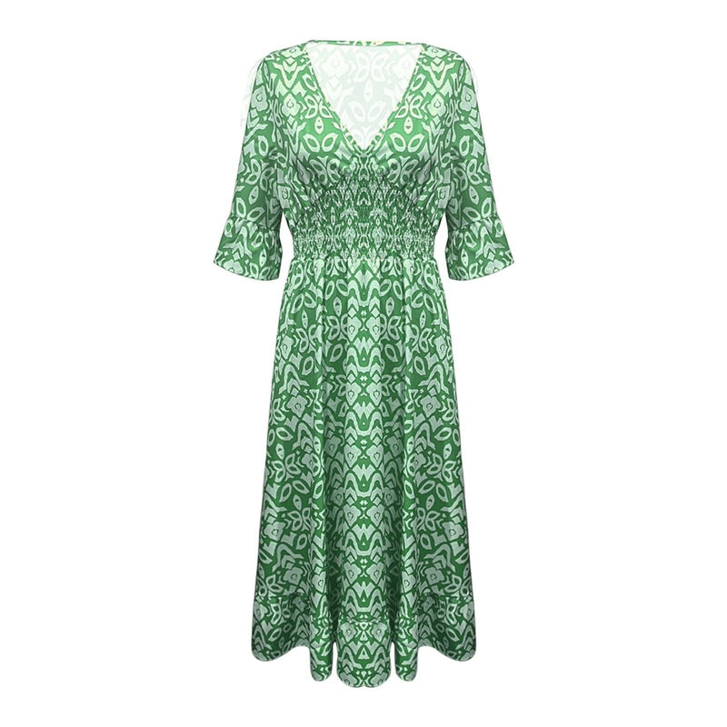 Long Floral Dress with V-Neck – Liora