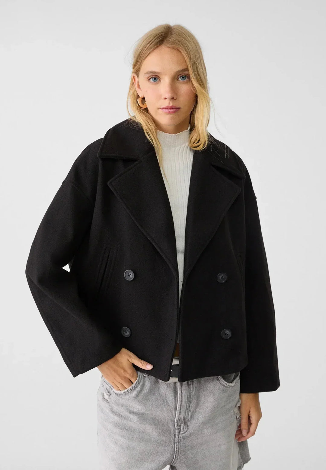 Short Autumn Coat in Double-Breasted Style – Clara