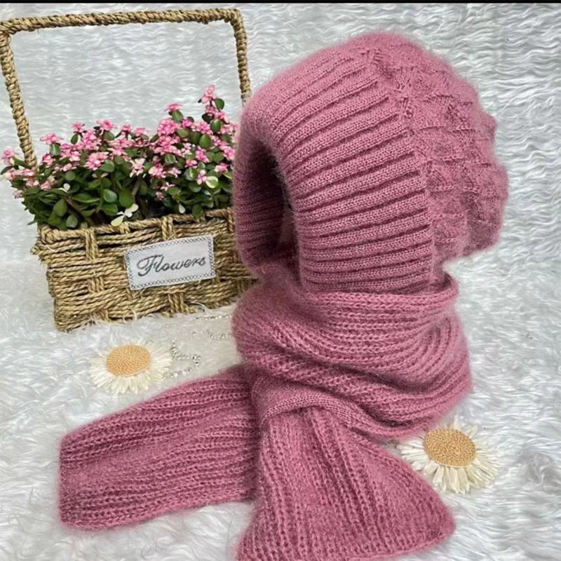 Warm Women's Hat with Integrated Scarf - Nora