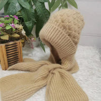 Warm Women's Hat with Integrated Scarf - Nora