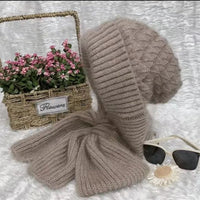Warm Women's Hat with Integrated Scarf - Nora
