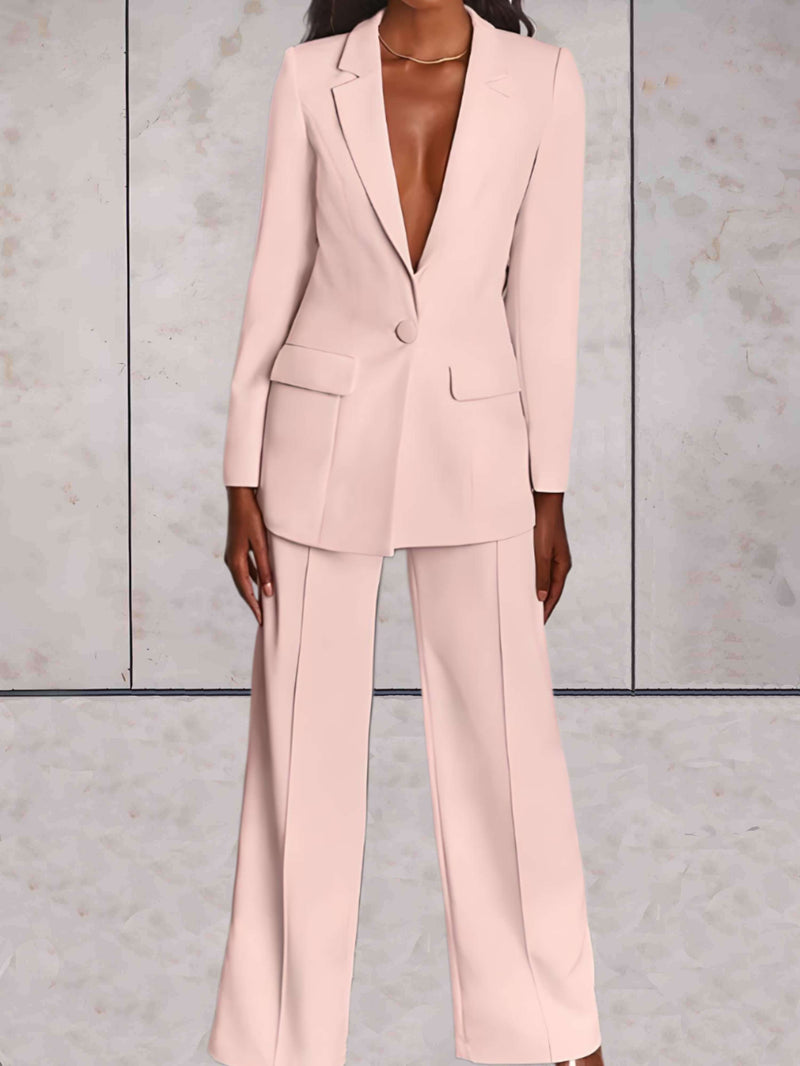 Two-Piece Business Women's Set with Blazer & Wide Pants – Emilia