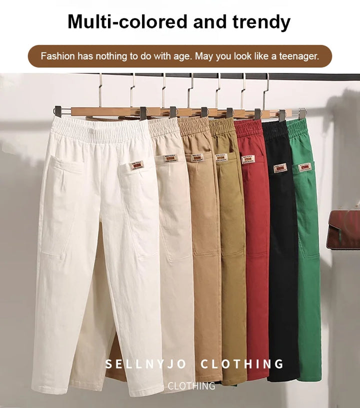 Light cotton summer pants with elastic waistband - Linnea