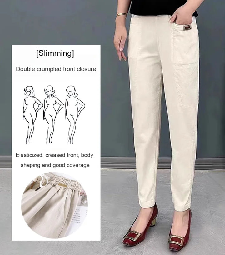 Light cotton summer pants with elastic waistband - Linnea