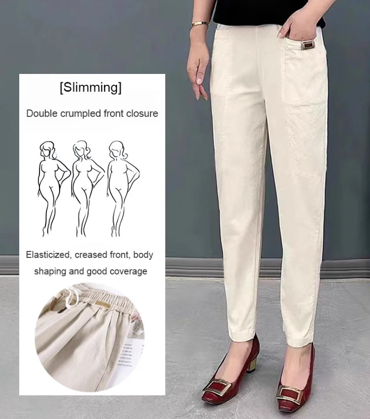Light cotton summer pants with elastic waistband - Linnea