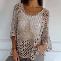 Crocheted women's blouse with round neckline - Noelle