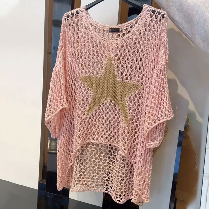 Crocheted women's blouse with round neckline - Noelle