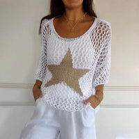 Crocheted women's blouse with round neckline - Noelle