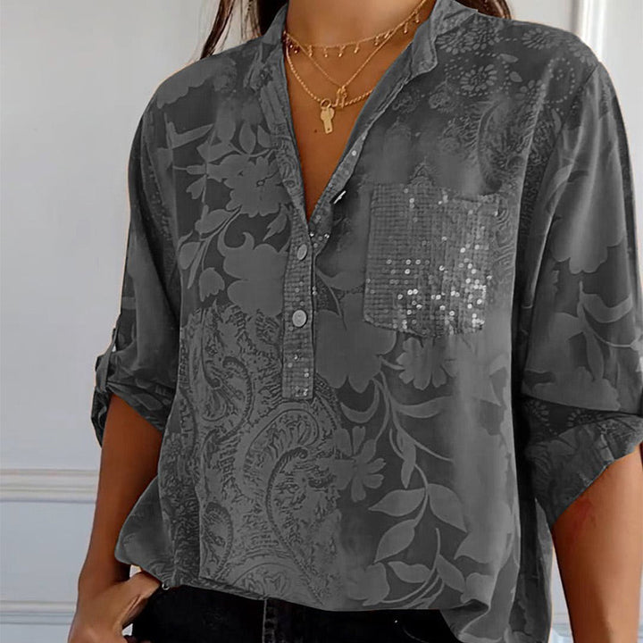 Fashionable Women's Blouse with V-Neck and Button Closure – Amaya