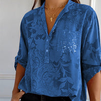 Fashionable Women's Blouse with V-Neck and Button Closure – Amaya