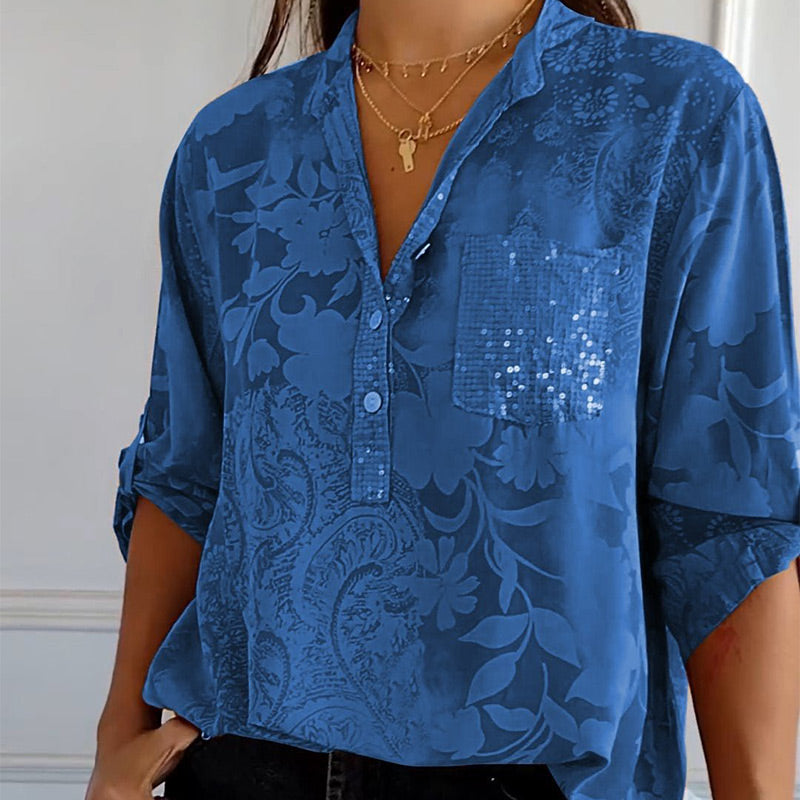Fashionable Women's Blouse with V-Neck and Button Closure – Amaya