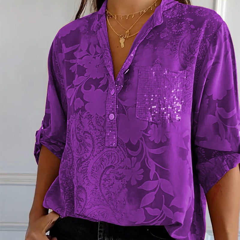 Fashionable Women's Blouse with V-Neck and Button Closure – Amaya
