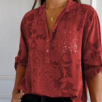 Fashionable Women's Blouse with V-Neck and Button Closure – Amaya