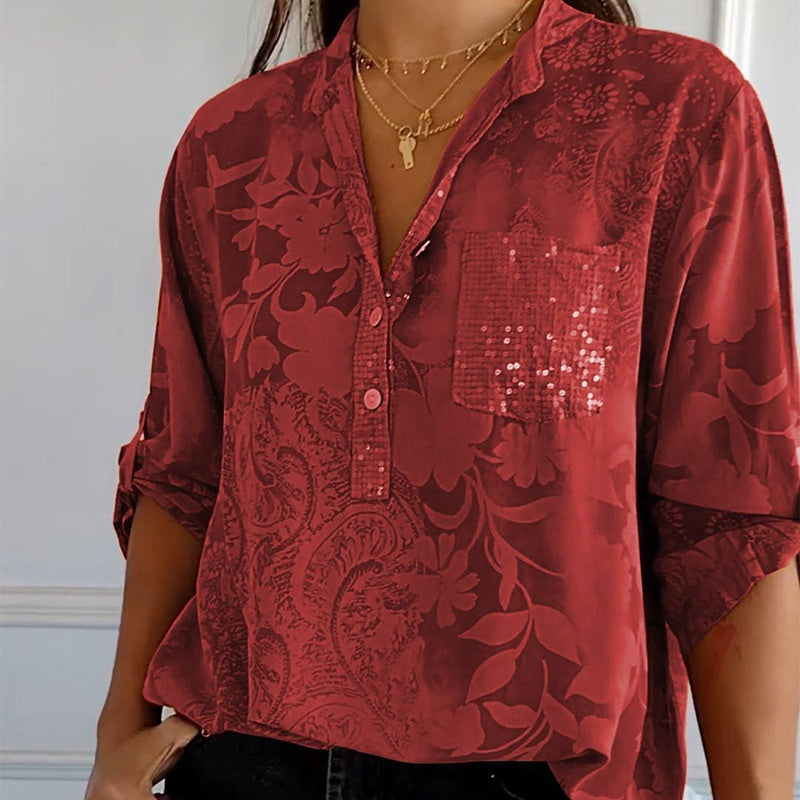 Fashionable Women's Blouse with V-Neck and Button Closure – Amaya