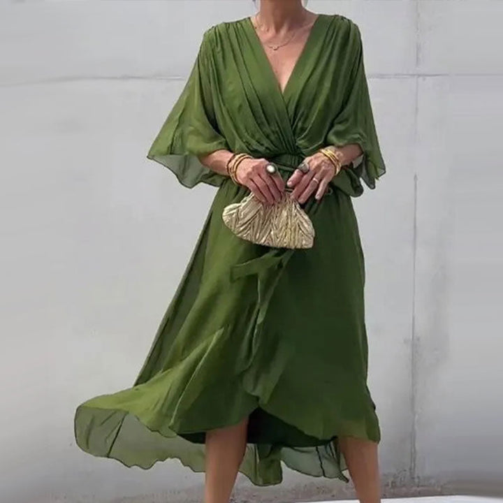 Flowing Maxi Dress with V-Neck – Elara