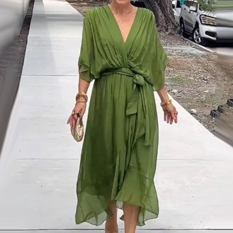 Flowing Maxi Dress with V-Neck – Elara