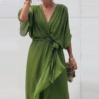 Flowing Maxi Dress with V-Neck – Elara