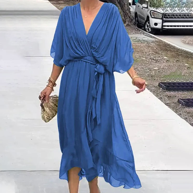 Flowing Maxi Dress with V-Neck – Elara