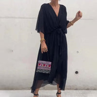 Flowing Maxi Dress with V-Neck – Elara