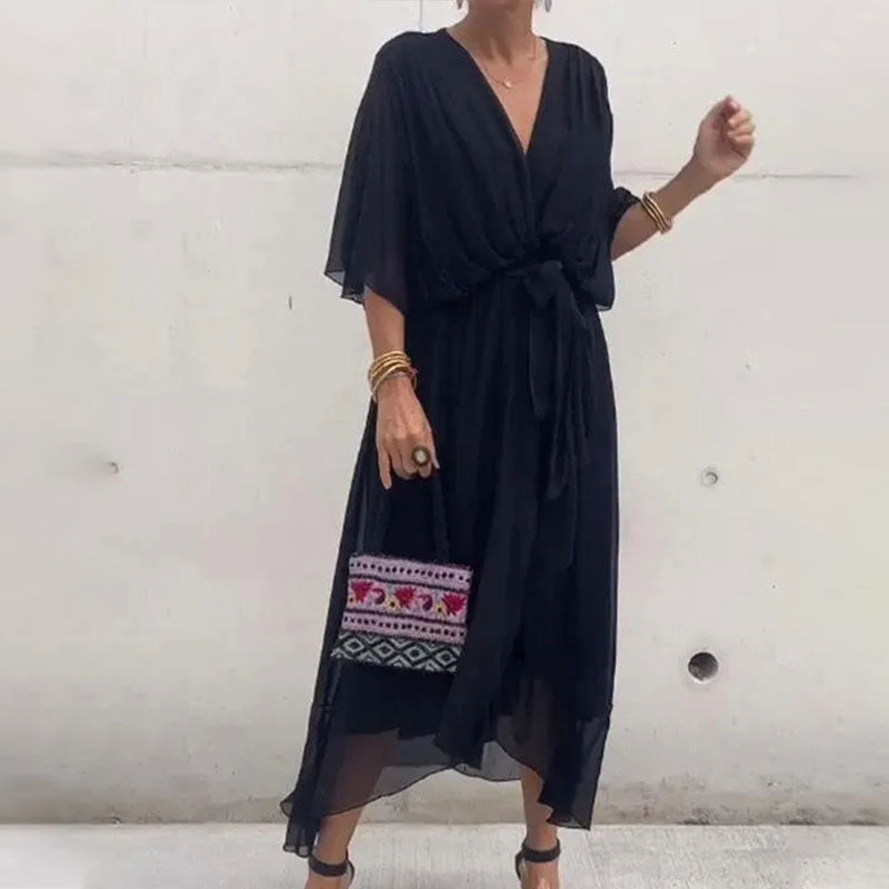 Flowing Maxi Dress with V-Neck – Elara
