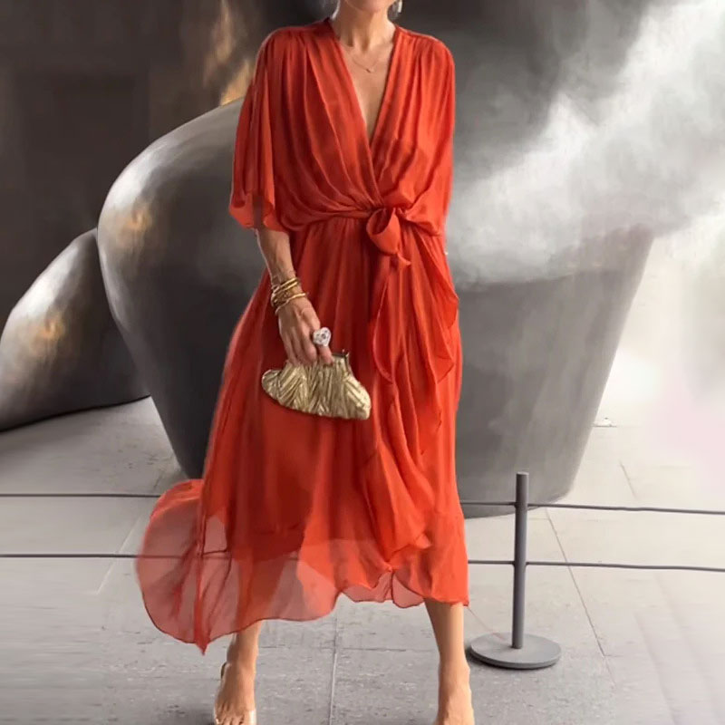Flowing Maxi Dress with V-Neck – Elara