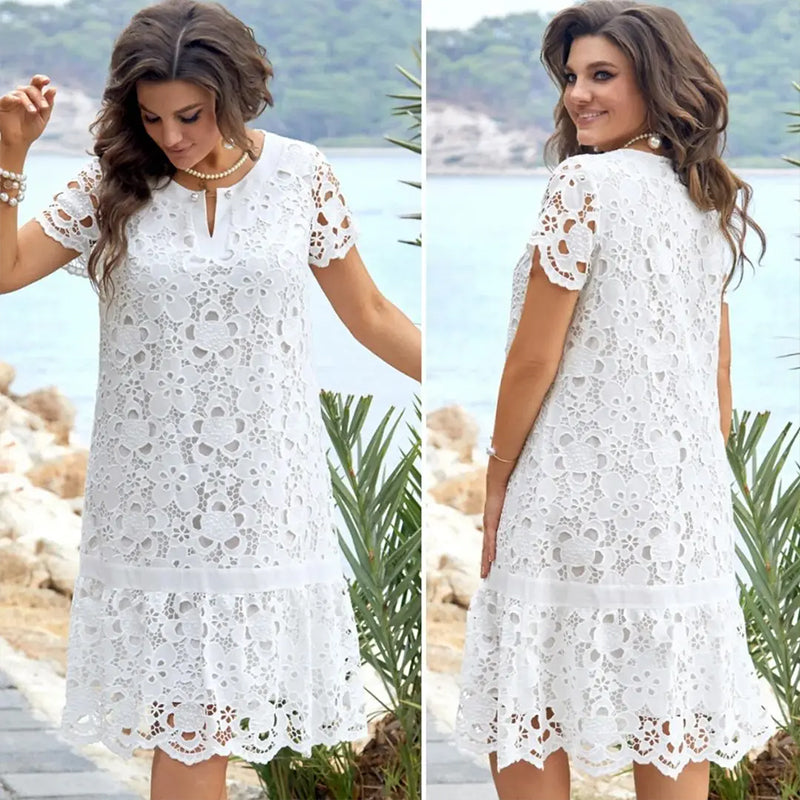 Stylish midi summer dress with floral embroidery - Liora
