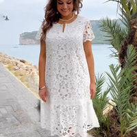 Stylish midi summer dress with floral embroidery - Liora