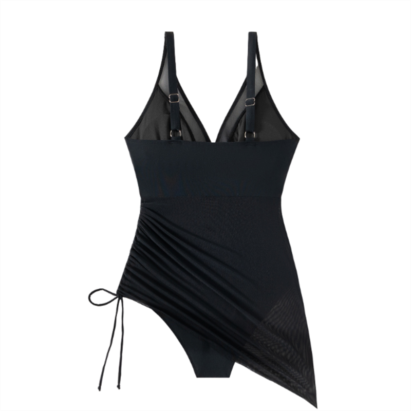 Shaping swimsuit dress with mesh insert and wrap look - Melina