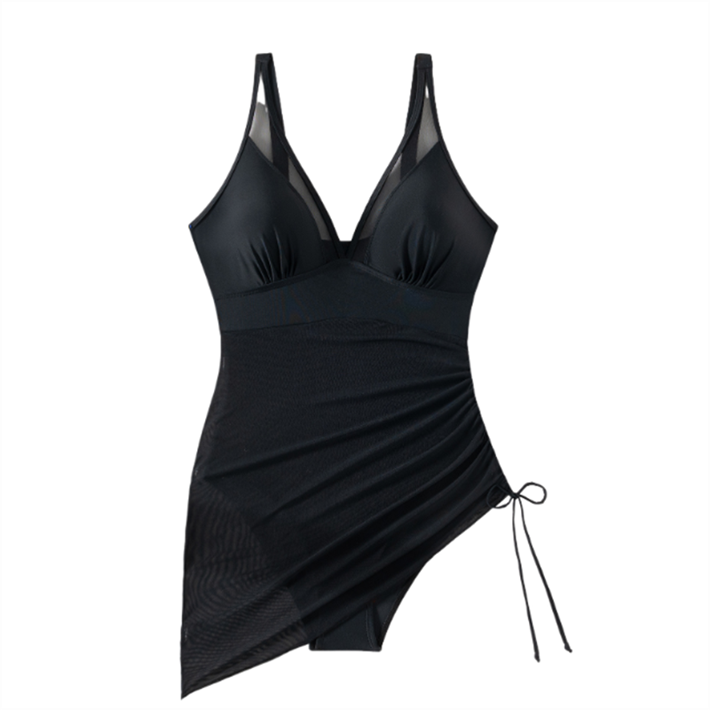 Shaping swimsuit dress with mesh insert and wrap look - Melina