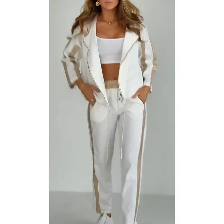 Striped women's tracksuit with hood and waistband – Cosima