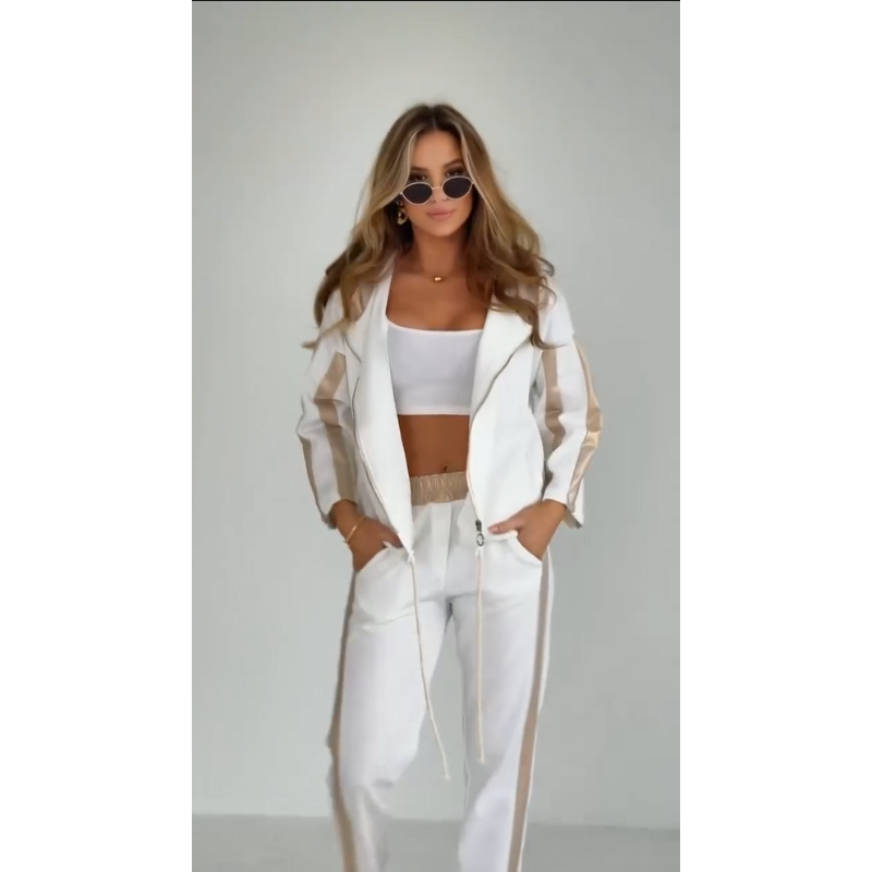 Striped women's tracksuit with hood and waistband – Cosima