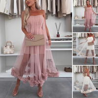 Off-shoulder tulle dress with ruffles - Nea