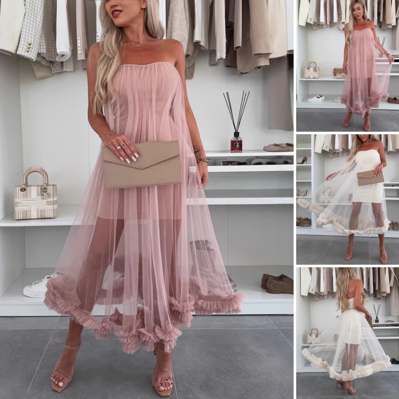 Off-shoulder tulle dress with ruffles - Nea