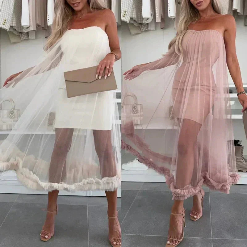 Off-shoulder tulle dress with ruffles - Nea