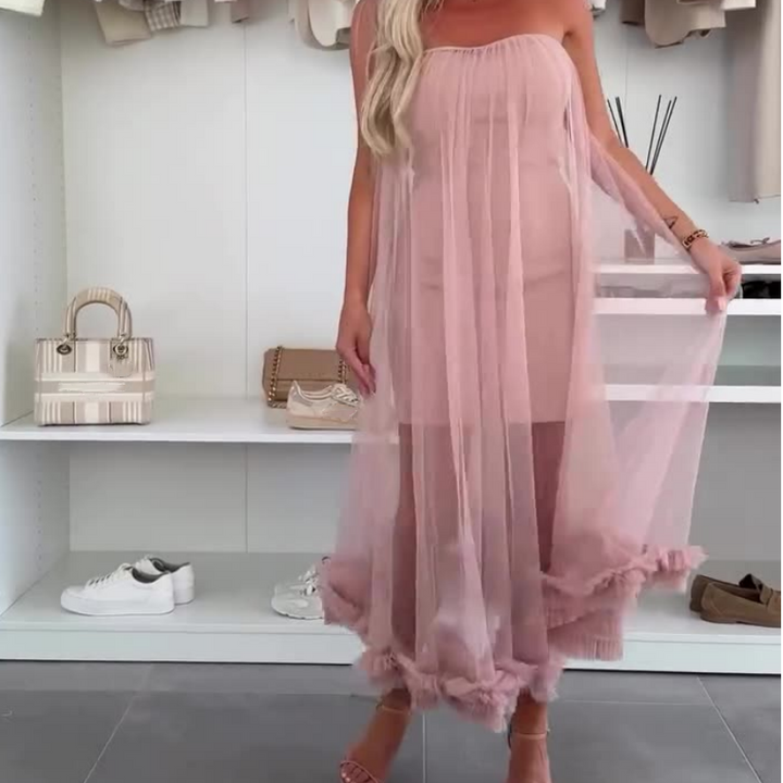 Off-shoulder tulle dress with ruffles - Nea