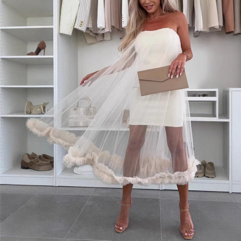 Off-shoulder tulle dress with ruffles - Nea