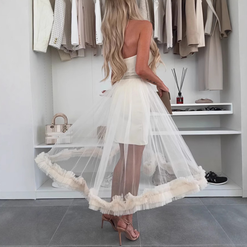 Off-shoulder tulle dress with ruffles - Nea