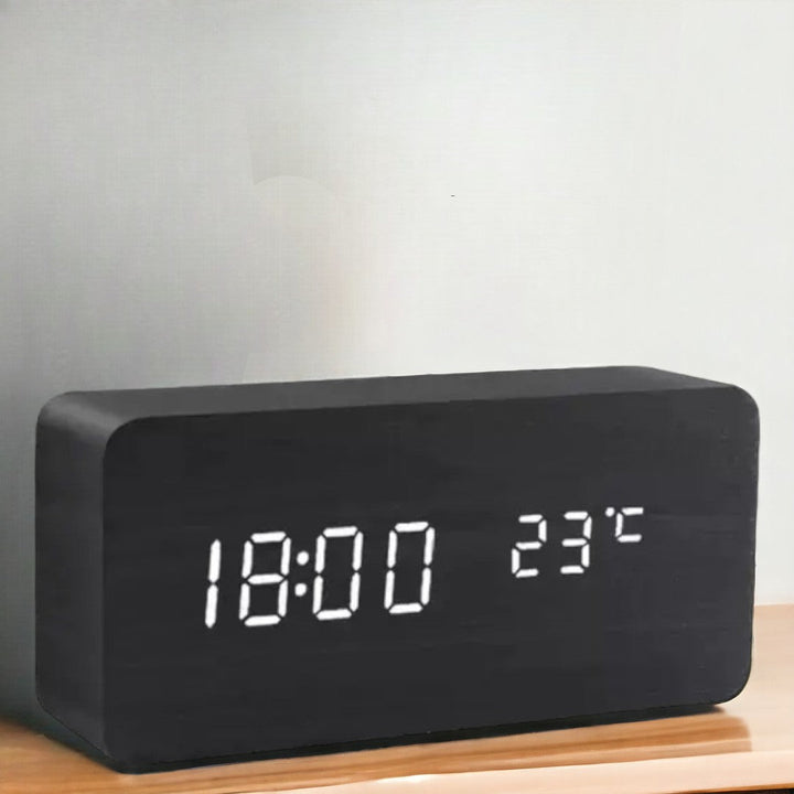 Wooden LED Alarm Clock with Voice Control - EcoClock