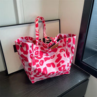 Oversized Canvas Shoulder Bag with Leopard Print - Lila