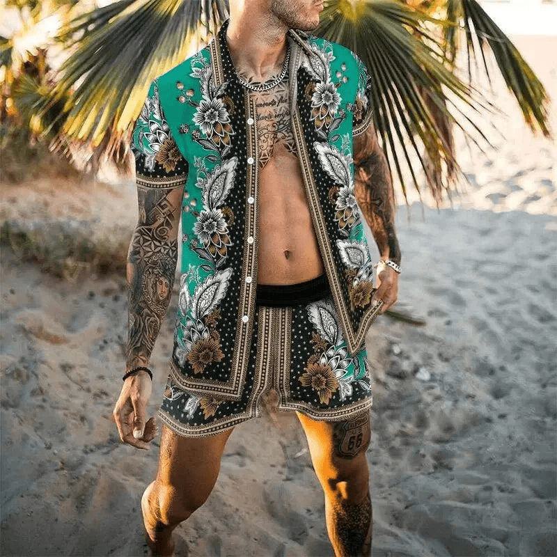 Two-piece men's summer set with patchwork print – Malik