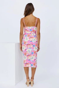 Midi Summer Dress with Floral Print and Slit – Soléa