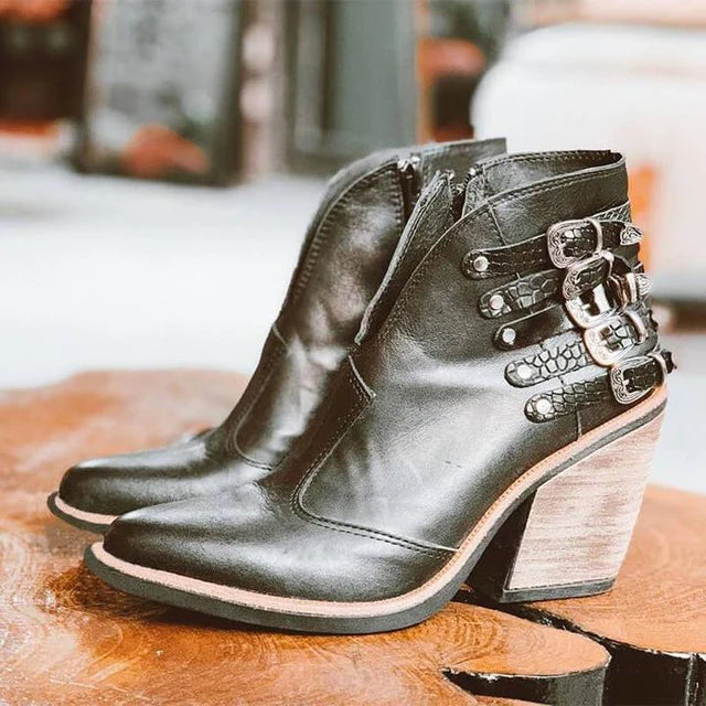 Women's Ankle Boots with V-Cut and Buckle Detail – Léa