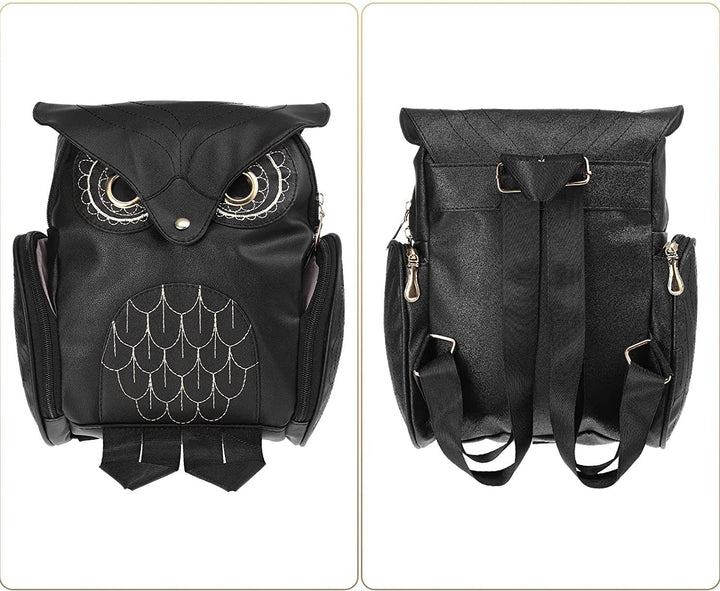 PU Leather Owl Print Backpack for Women – Multifunctional Design