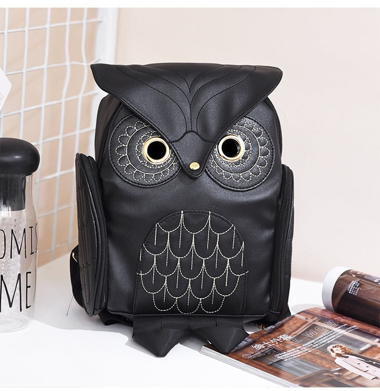 PU Leather Owl Print Backpack for Women – Multifunctional Design