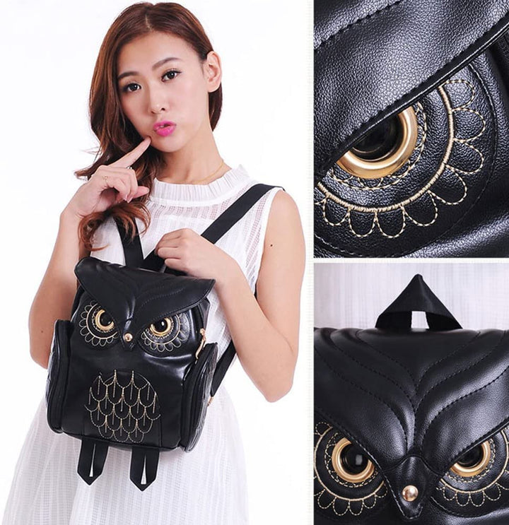 PU Leather Owl Print Backpack for Women – Multifunctional Design